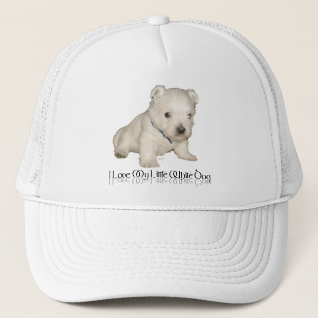 Casquette J'aime mon petit chien blanc - chiot Westie (Devant)