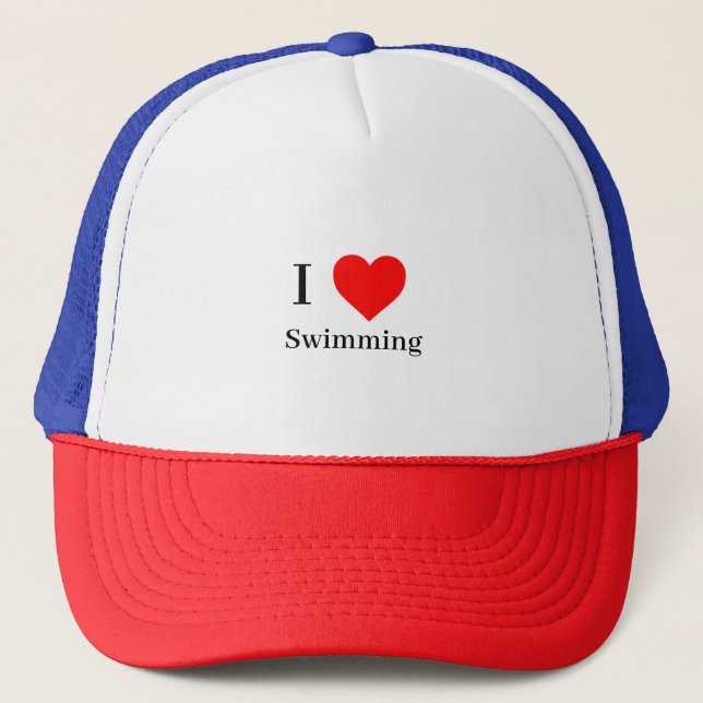 Casquette J'aime Natation Typographie & Coeur Rouge (Devant)