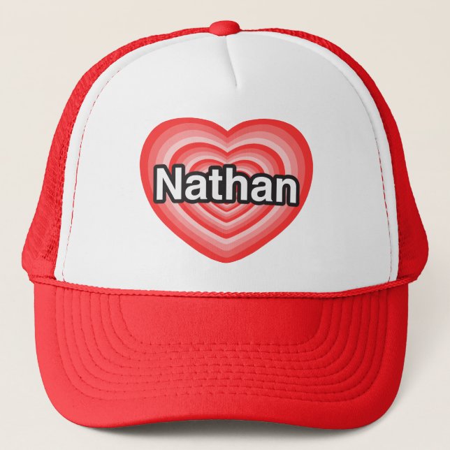 Casquette J'aime Nathan. Je t'aime Nathan. Coeur (Devant)