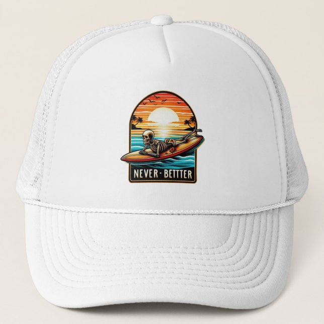 Casquette Jamais mieux - Squelette Surf Sunset Wave (Devant)