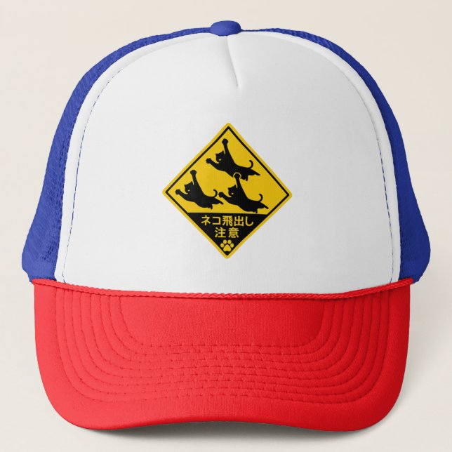Casquette Japanese Cat Warning Sign – “Cats May Jump Out" (Devant)