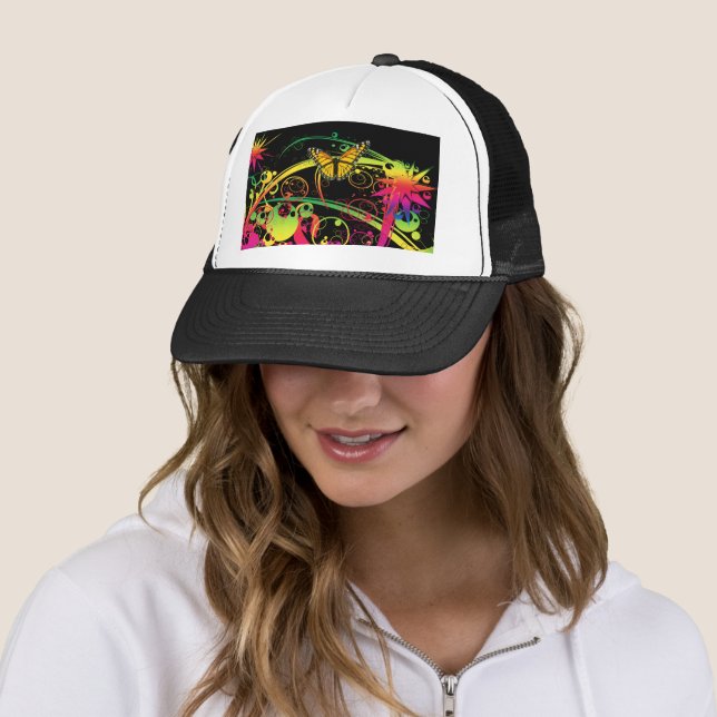 Casquette Jardin magique avec papillons Trucker Chapeau (En situation)