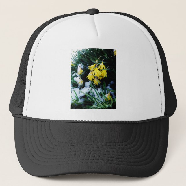 Casquette Jaune Daffodils fleurs dans la neige (Devant)