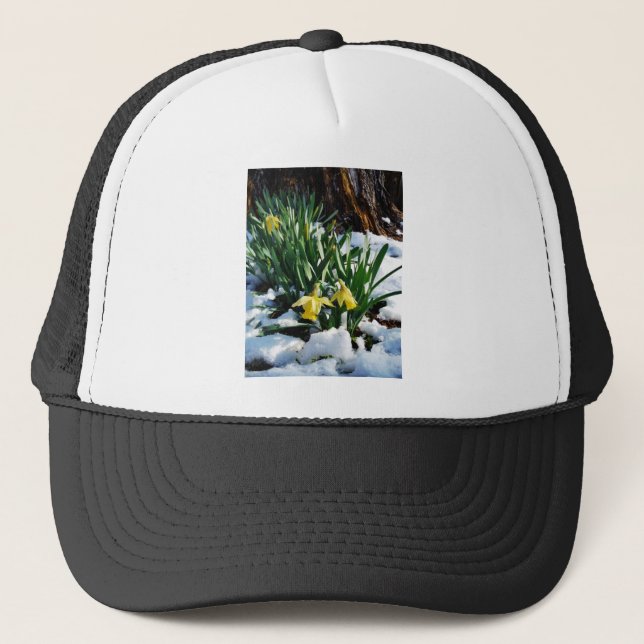 Casquette Jaune Daffodils fleurs dans la neige (Devant)