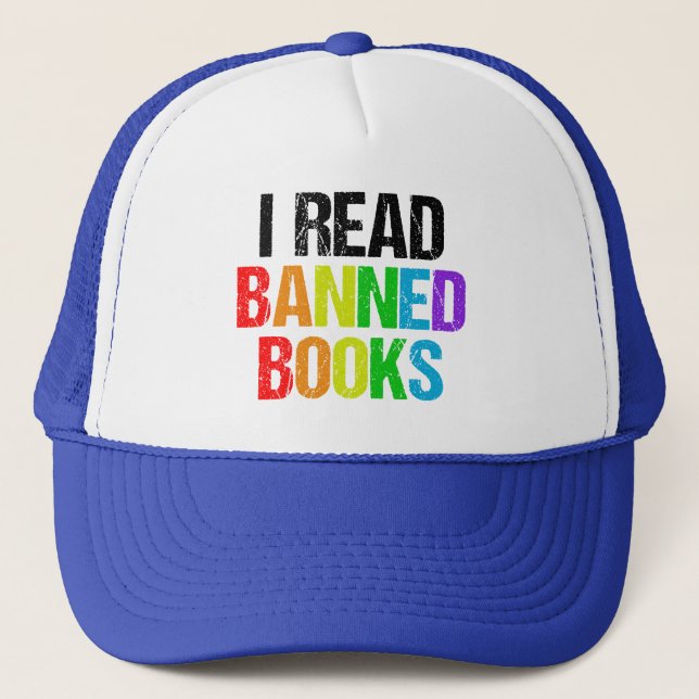 Casquette Je lis des livres interdits arc-en-ciel (Devant)