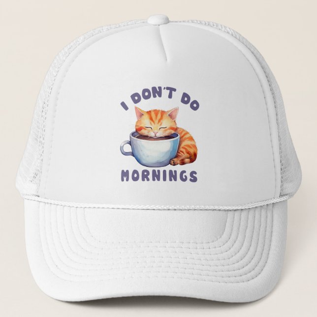 Casquette Je ne fais pas les matins - Chat orange mignon ave (Devant)
