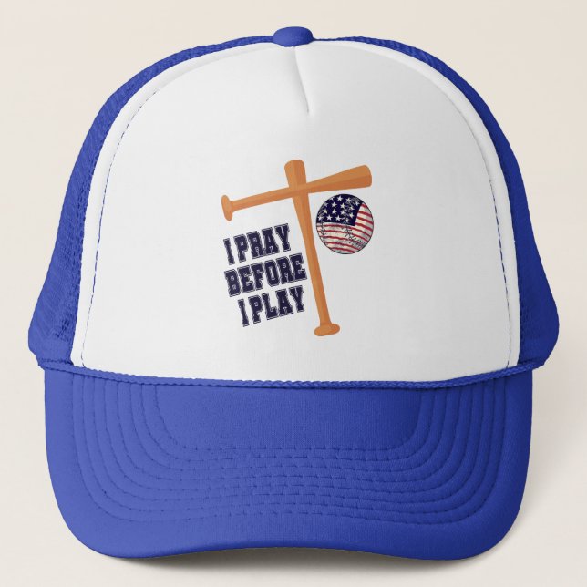 Casquette Je prie avant de jouer un match de baseball (Devant)