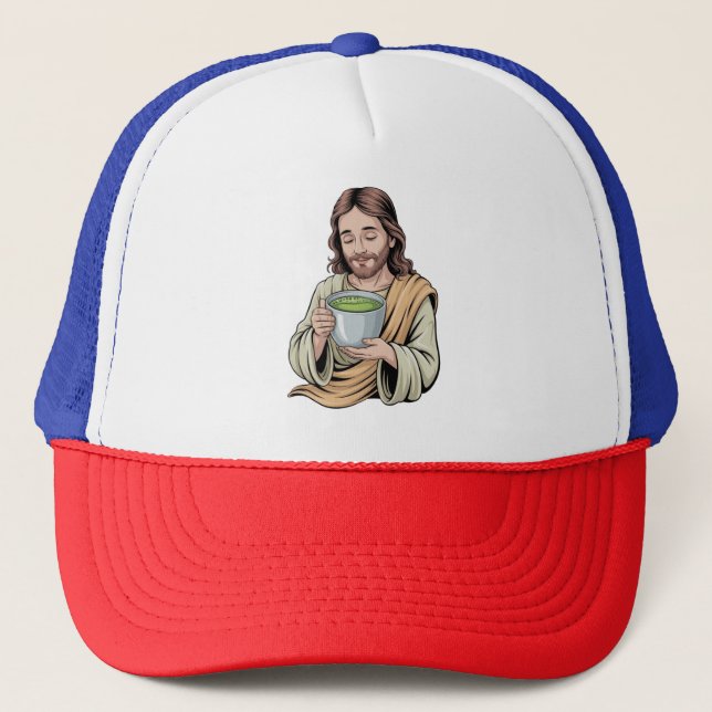 Casquette Jésus buvant un matcha chrétien  (Devant)