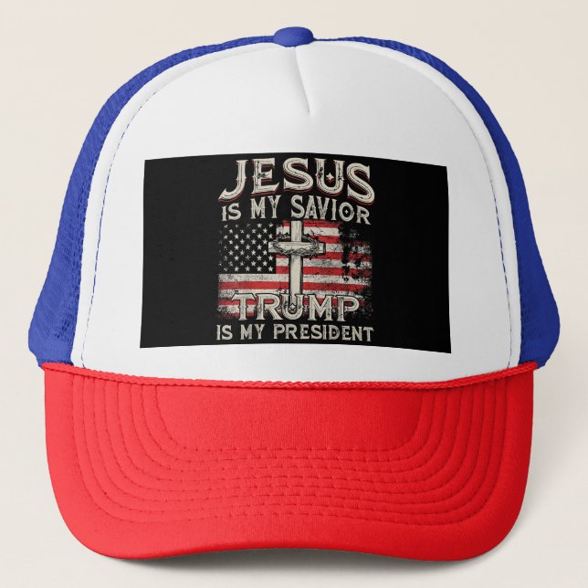 Casquette Jésus Est Mon Sauveur Trump Est Mon Président Amér (Devant)