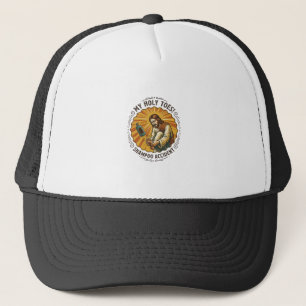 Casquette Jésus laissant tomber une bouteille de shampoing s
