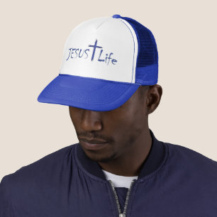 Casquette JESUS Life Blue Text Trucker Hat