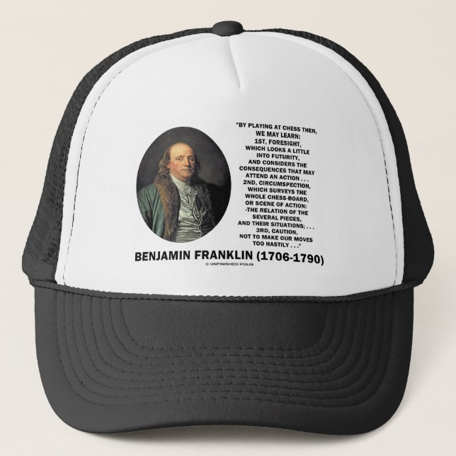 Casquette Jeu de la citation de Benjamin Franklin de précaut (Devant)