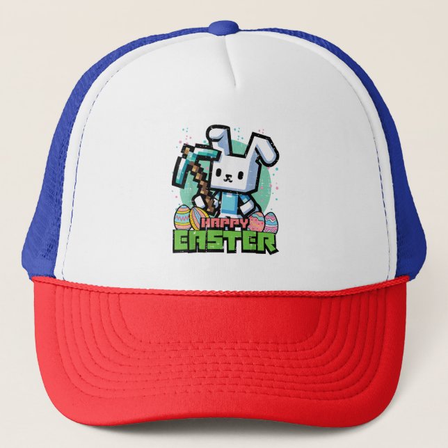 Casquette Jeu de pixels de lapin de Pâques heureux  (Devant)