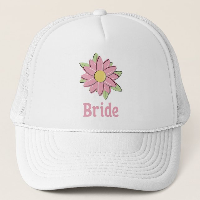 Casquette Jeune mariée rose de fleur (Devant)