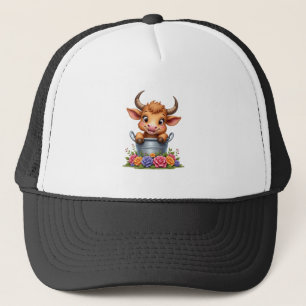 Casquette Joli bébé vache highland avec fleurs Veau animal c