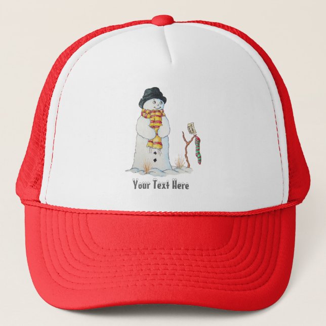 Casquette joli bonhomme de neige souriant scène de neige pou (Devant)