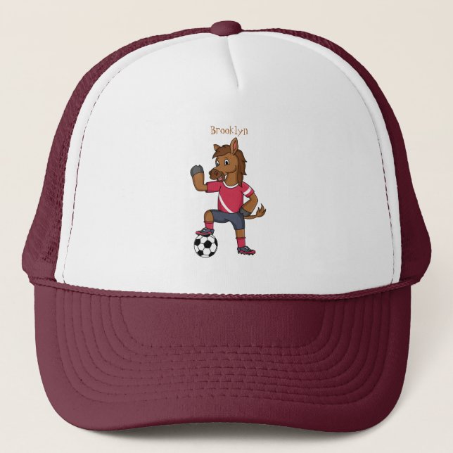 Casquette Joli cheval drôle jouant dessin de football (Devant)