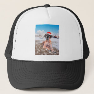 Casquette Joli chien Great Dane assis dans la neige avec un 