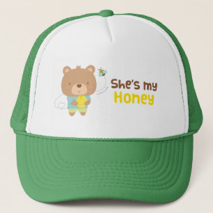 Casquette Joli Couple Amusant Ours Mâle et Abeille