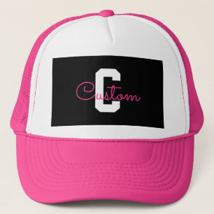Casquette Joli nom et monogramme   Noir Blanc et Rose