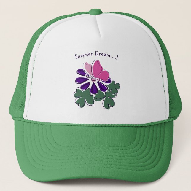 Casquette Joli Papillon Rose Fleur Violette Doodle Été (Devant)