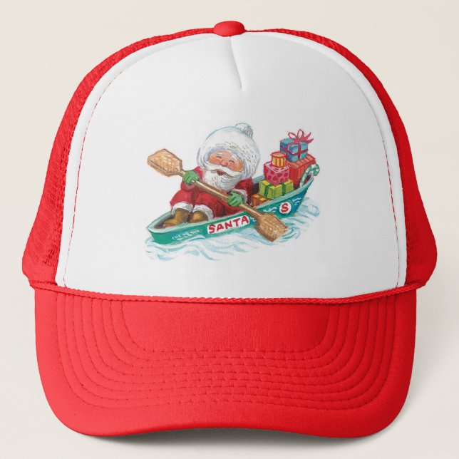Casquette Joli Père Noël de dessin animé mignon dans un bate (Devant)