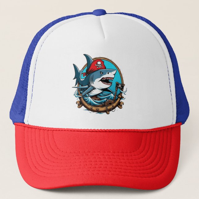 Casquette Joli requin pirate en bateau (Devant)