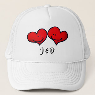 Casquette Jolis cœurs rouges de dessin animé avec initiales