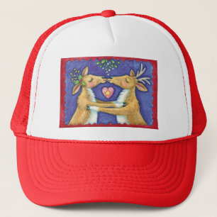 Casquette Jolis rennes de Noël, baiser romantique avec gui
