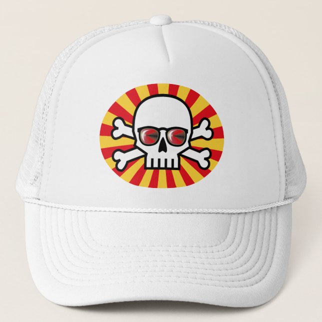 Casquette Jolly roger portant des lunettes de soleil rouges (Devant)