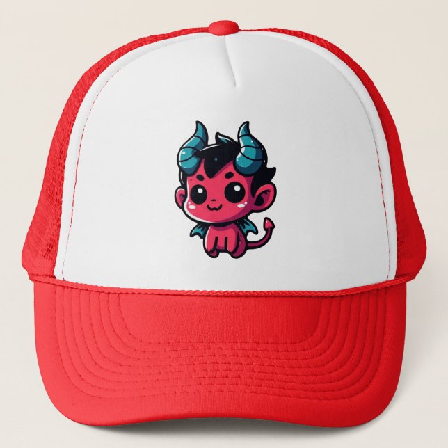 Casquette Jouer Red Devil - Dessin, Caractère, Rouge, Kawai (Devant)