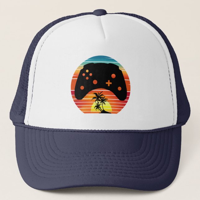CASQUETTE JOUEUR RÉTRO JEUX VIDEO SOLEIL COUCHANT (Devant)
