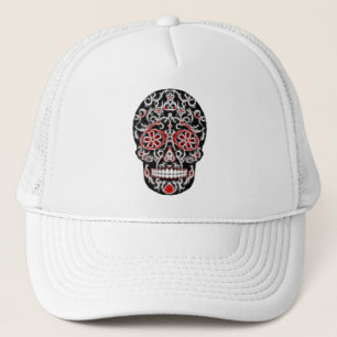 Casquette Jour du crâne mort de sucre - noir, blanc et rouge