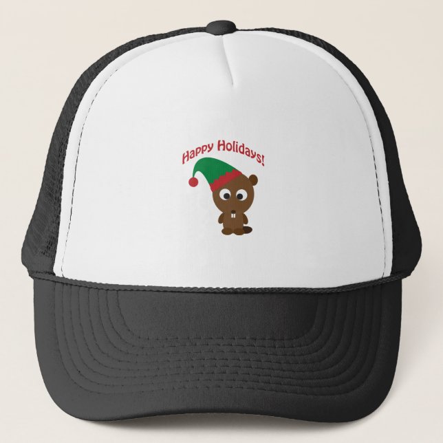 Casquette Joyeuses Fêtes ! Lutin de Noël Castor (Devant)
