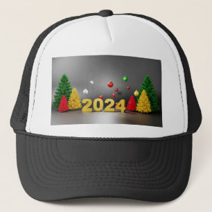Casquette Joyeux arbres de Noël avec l'année 2024 Imprimé