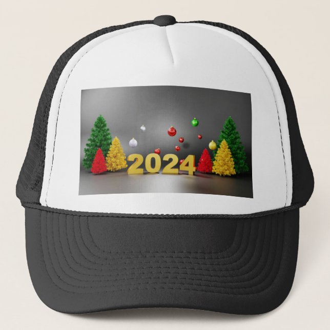 Casquette Joyeux arbres de Noël avec l'année 2024 Imprimé (Devant)