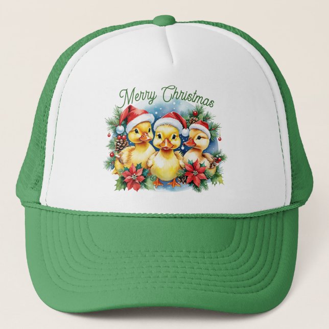 Casquette Joyeux Noël bébé canetons flous Santa (Devant)