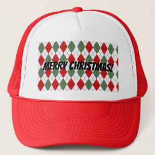 Casquette Joyeux Noël ! Carreaux Argyles Rouge Vert