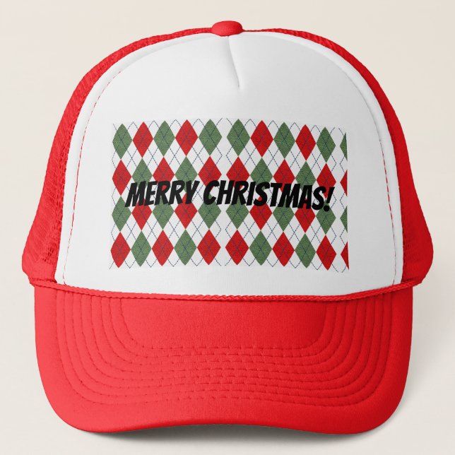 Casquette Joyeux Noël! Jacquard vert rouge appliqué (Devant)