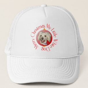 Casquette Joyeux Noël Petit Chien Blanc Caniche / Bichon