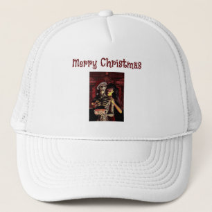Casquette Joyeux Noël. Squelette drôle avec femme