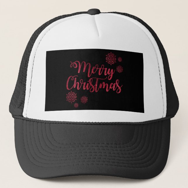 Casquette Joyeux Noël Typographie de flocon de neige noir et (Devant)