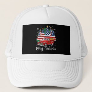 Casquette Joyeux Noël Vintage Camion Rouge Drapeau Américain