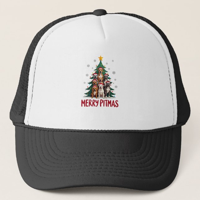 Casquette Joyeux Pitmas Pitbull Chien Sweat de Noël Arbre Ch (Devant)