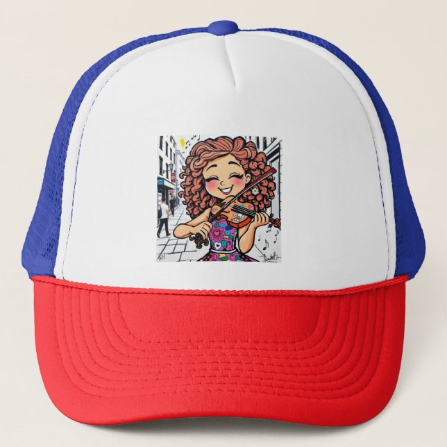 Casquette Joyeux violon, dessin de fille pour les mélomanes (Devant)