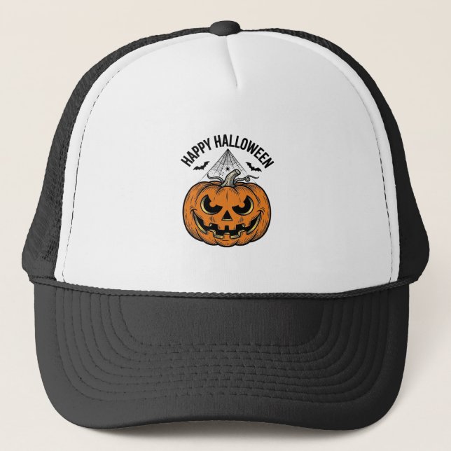 Casquette Joyeux visage de citrouille d'Halloween Création v (Devant)