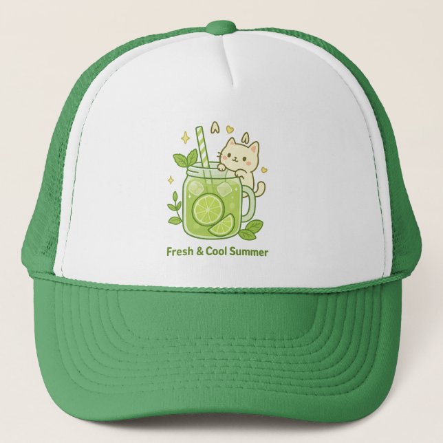 Casquette Jus de citron vert frais et chat mignon Kawaii Des (Devant)