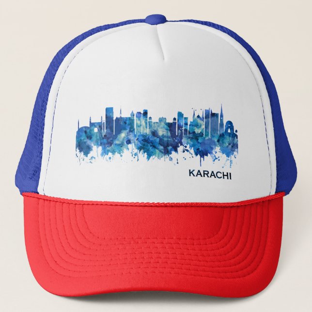 Casquette Karachi Pakistan Skyline Blue (Devant)