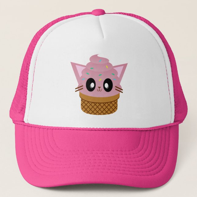 Casquette kawaii kitty cone glace chat meow (Devant)