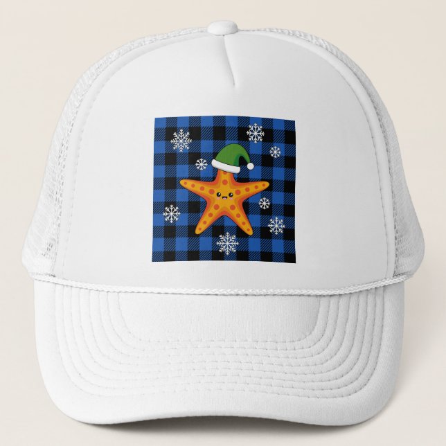 Casquette Kawaii Xmas Starfish sur Blue Buffalo Motif (Devant)